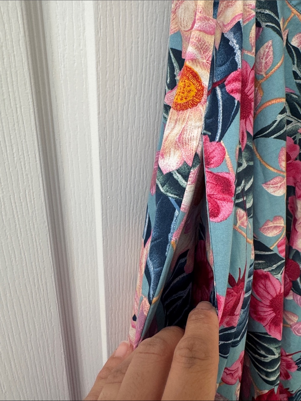 Hell Bunny Teal Circle Skirt with Pink & Cream Floral Print - Picture 3 of 5